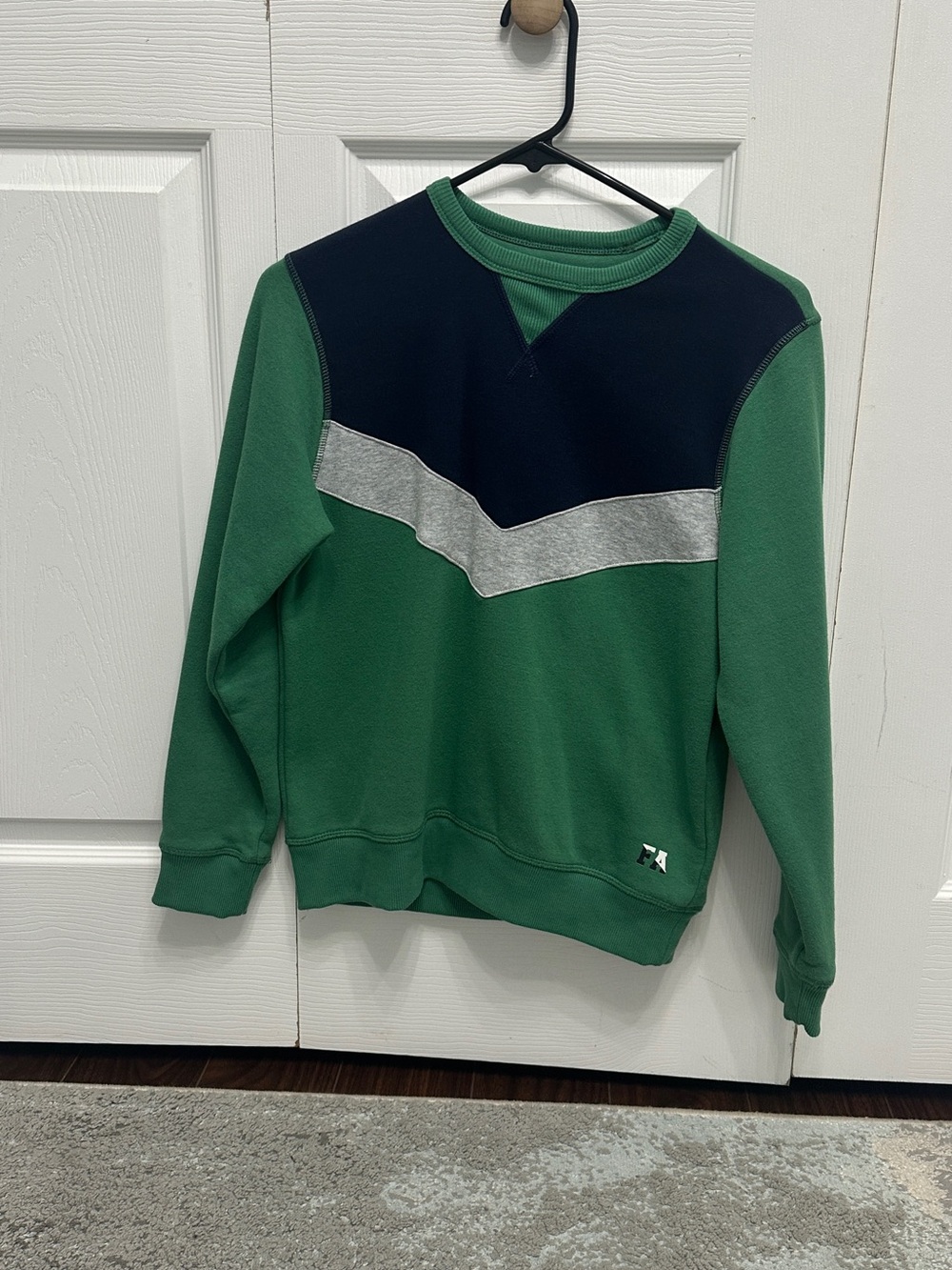 Green Colorblock Kids Crewneck Sweatshirt with Navy and Gray Panels
